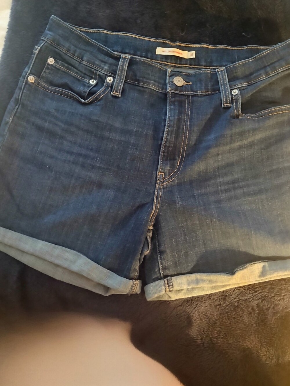 Levi's Dark Blue Rolled-Cuff Denim Shorts